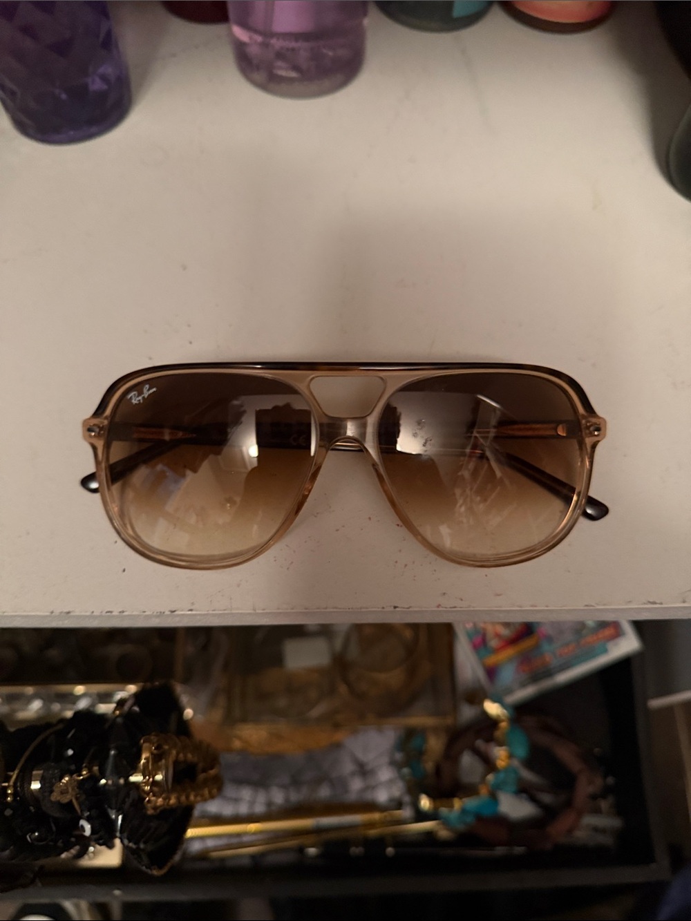Ray-Ban Women’s Brown Gradient Aviator Sunglasses with Gold Frame